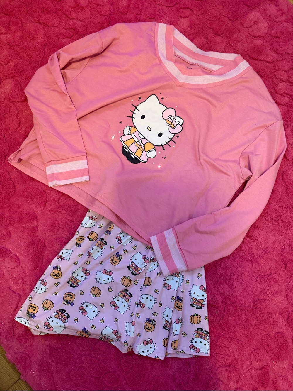 Hello Kitty Pink Long-Sleeve Top & Pink Shorts Pajama Set